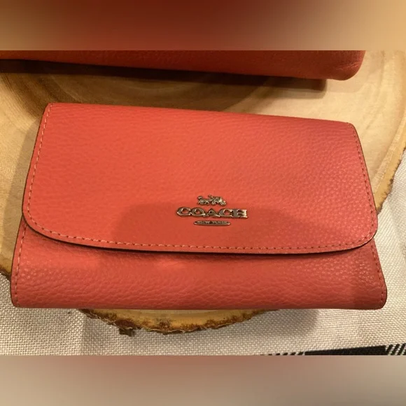 COACH Mini Emma Crossbody Satchel Pebble Leather F31466 Coral & Matching Wallet - Picture 11 of 14